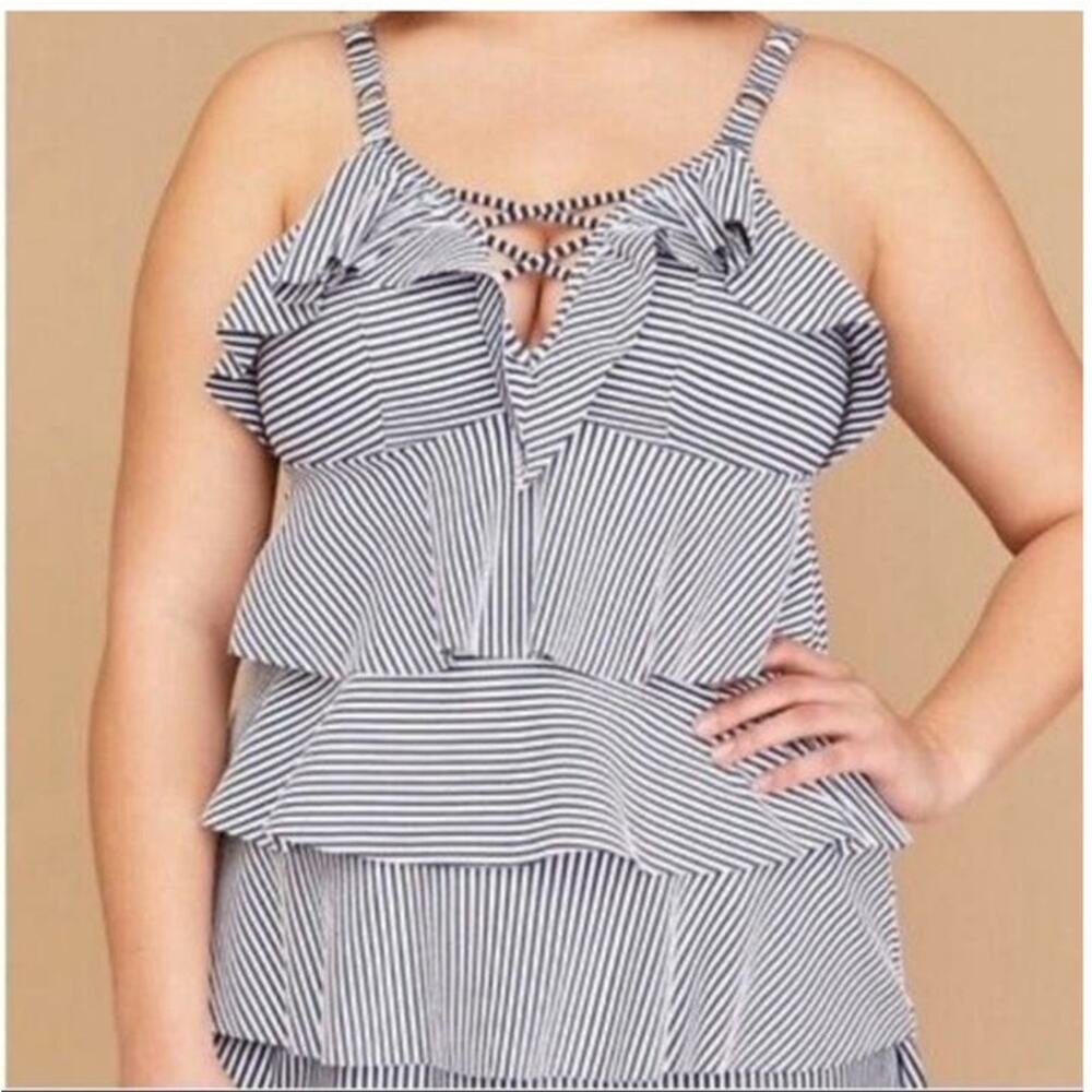 Swim by Cacique stripe blue and white ruffle tankini top